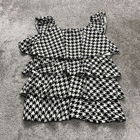 Ronnie Salloway Swimwear Tankini Women XL Black White Houndstooth Layered Ruffle - Picture 2 of 7